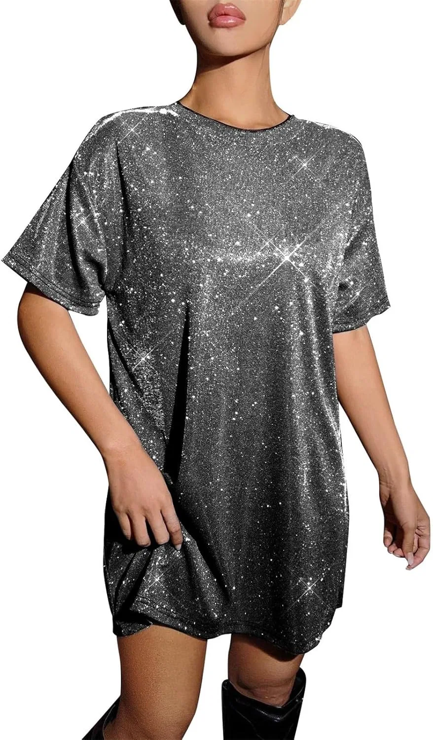 Женское платье-футболка оверсайз Metallic Party Disco, Silver