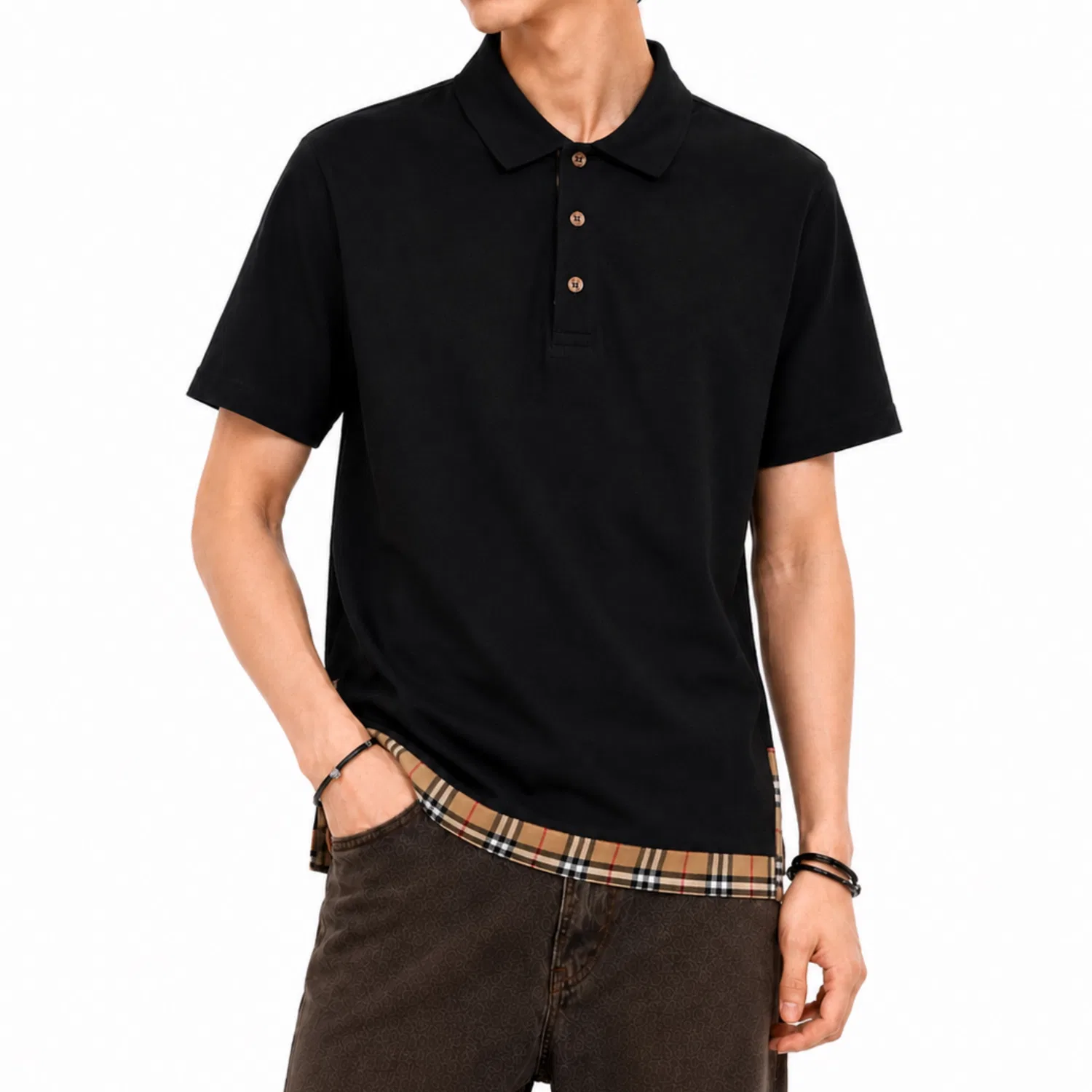 Мужское поло Burberry с принтом, Black Plaid Hem, Burberry, Black Plaid Hem — фото 4