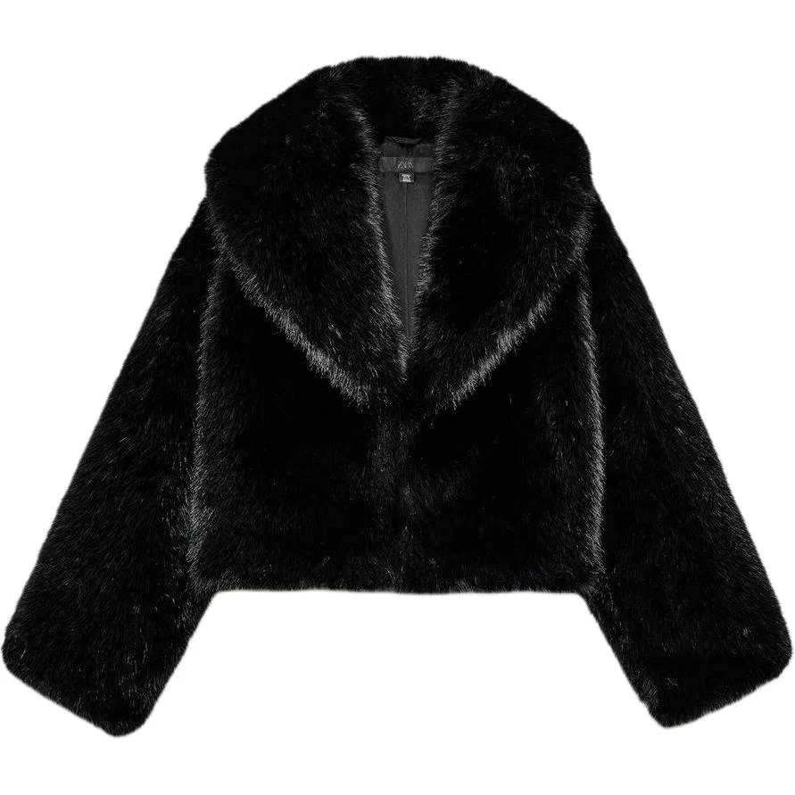 Женское укороченное пальто с лацканами Lapel Moderate, ZARA, Black