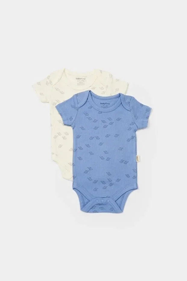 Детское боди для новорожденных с принтом Organic modal elephant printed 2-piece short sleeve badi Babycosy, Ecru-Blue