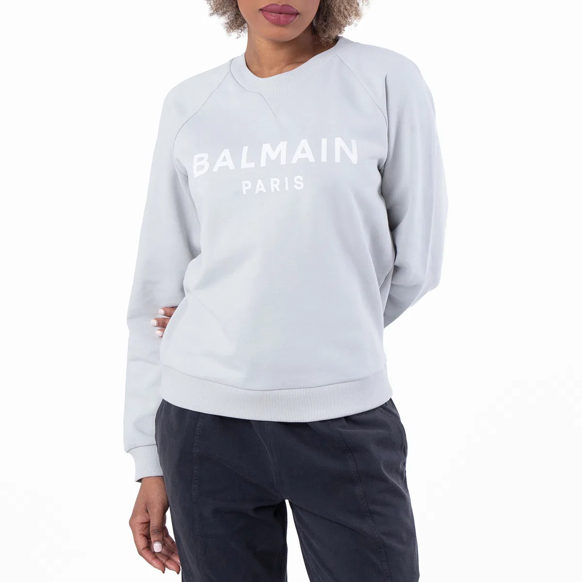 Свитшот с логотипом из хлопка Logo Print Eco-Designed Cotton Sweatshirt Balmain, Light Grey/White