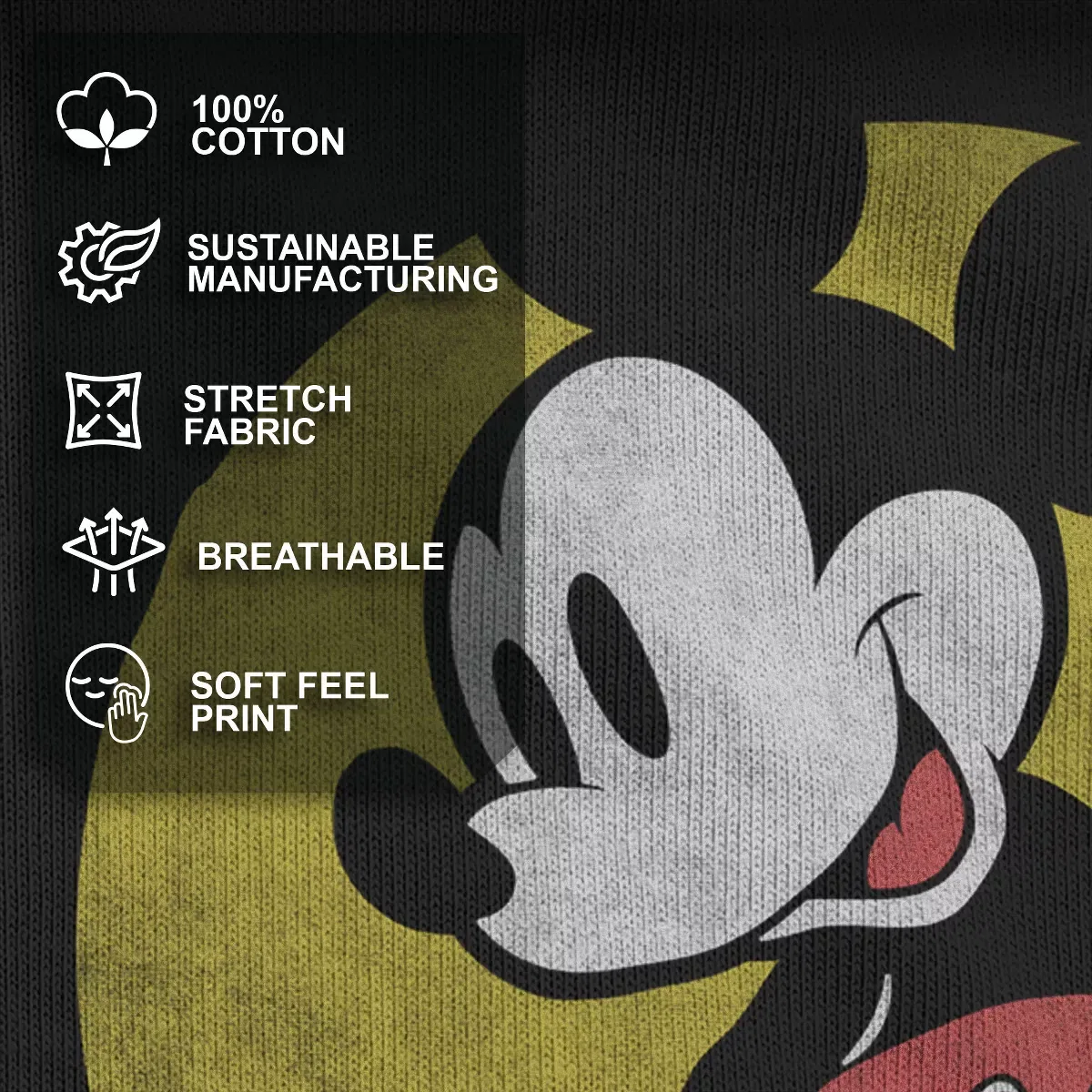 Детская футболка с принтом Mickey Mouse & Friends Distressed Sun Icon Graphic T-Shirt Mickey Mouse & Friends, Black — фото 4
