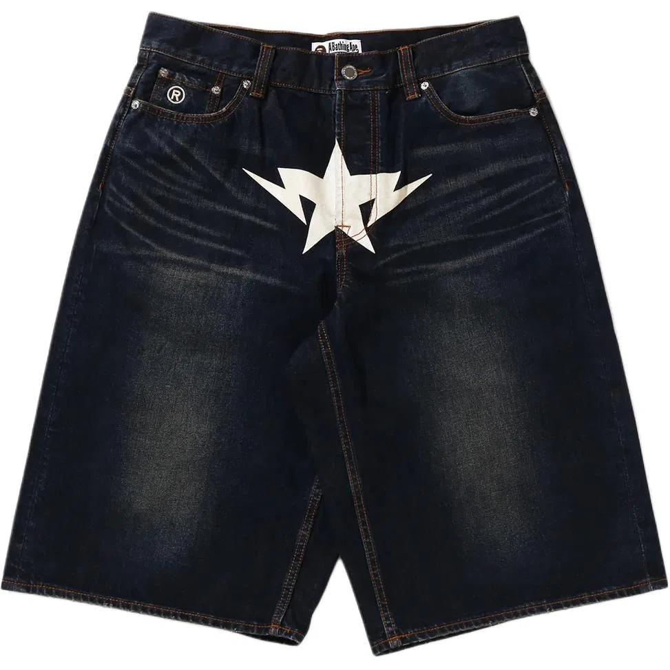 Детские джинсовые шорты с умеренной посадкой A BATHING APE, Marine Blue