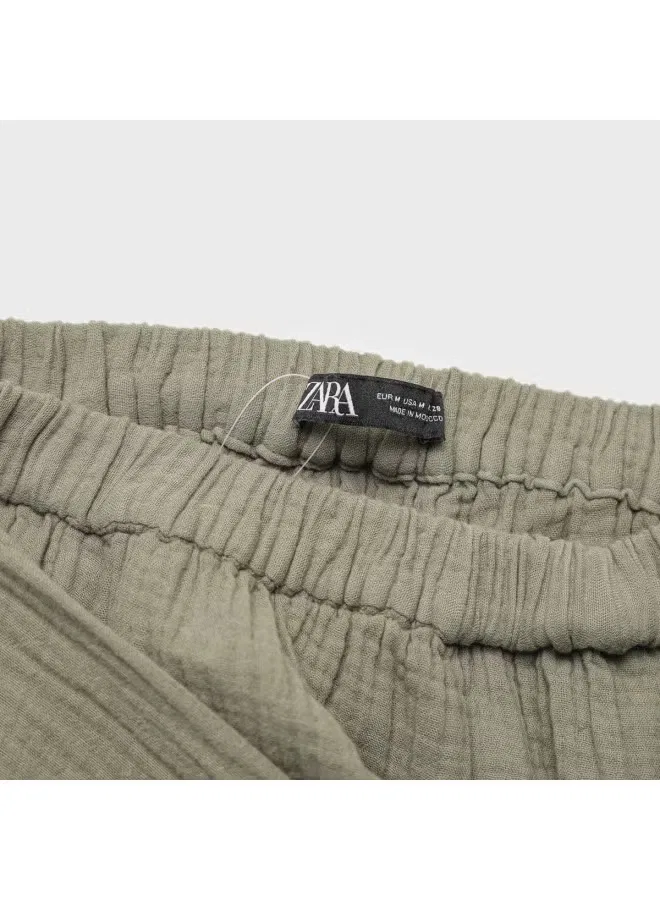 Юбка-трапеция мини с запахом и завязкой на поясе Zara, серо-зеленый — фото 4