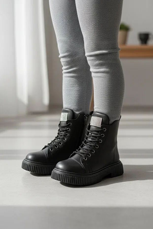 Детские ботинки для девочек с коротким каблуком Patik Bebe, Black — фото 3