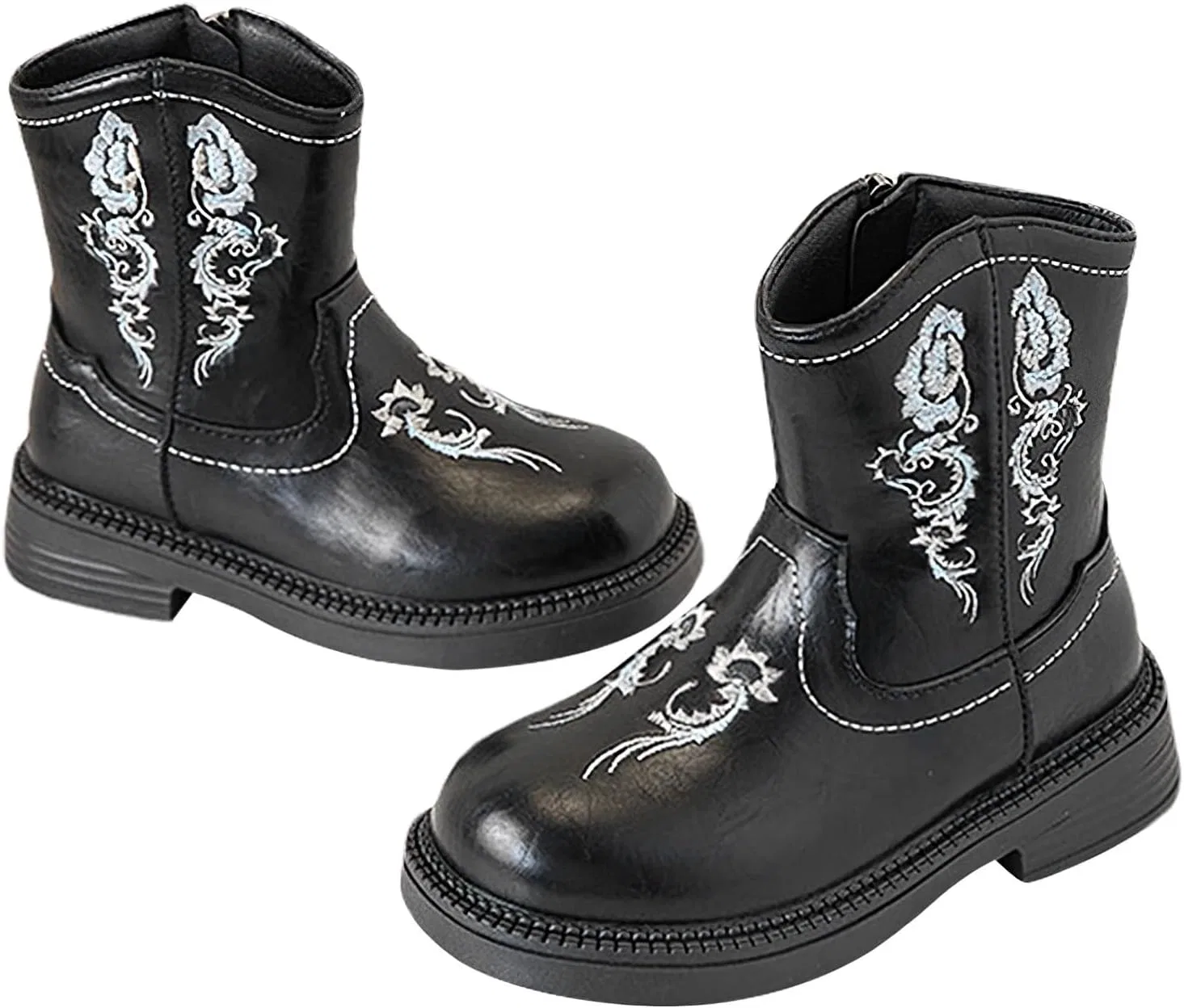 Детские сапоги для девочек с вышивкой Cowboy Western Boots rismart, Black — фото 4