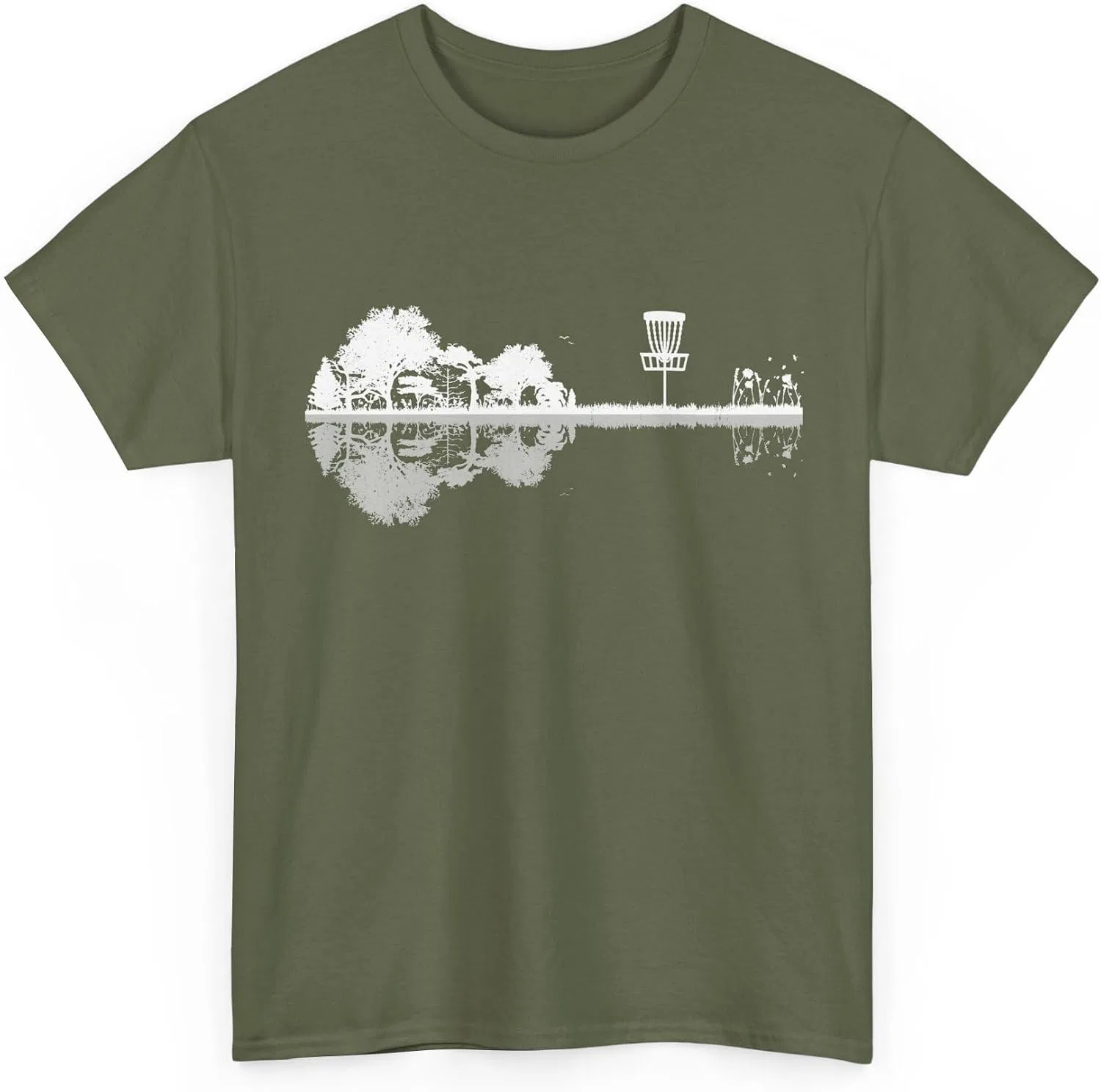 Футболка с принтом гитары и диска для гольфа Unisex Heavy Cotton, Military Green
