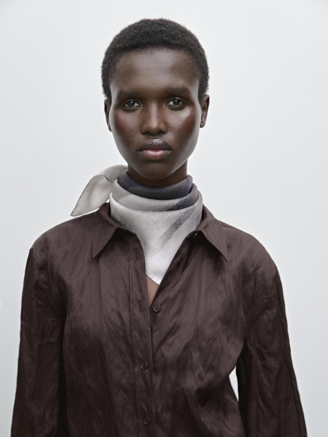 

Шарф из 100% шелка с принтом омбре Massimo Dutti, серый