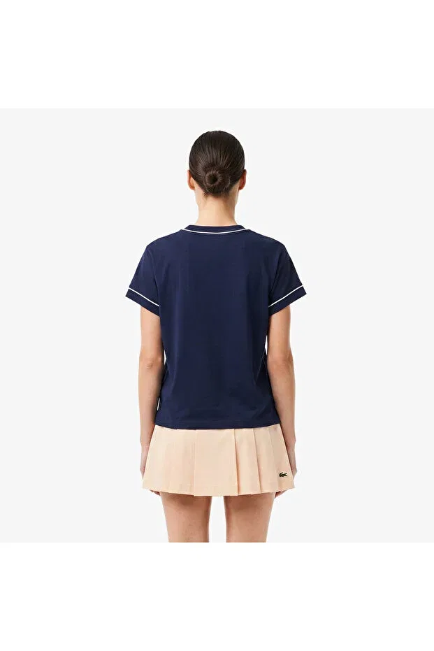 Футболка Lacoste 166-Blue, свободного кроя, V-образный вырез, темно-синяя — фото 2