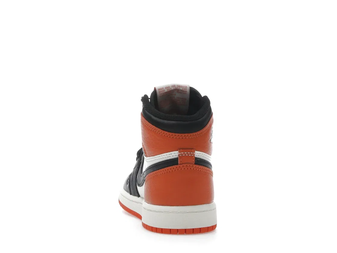 Детские кроссовки высокие с оранжевыми вставками Jordan 1 Retro High OG, Black/Black-Sail-Starfish — фото 4