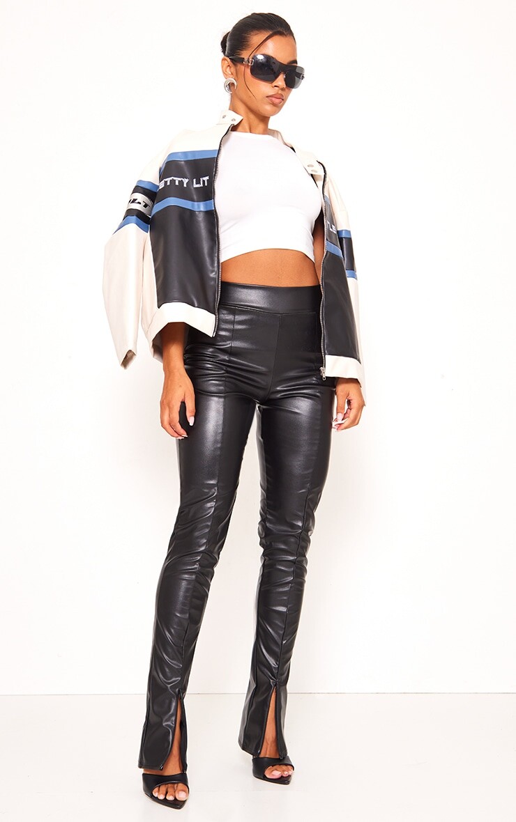 

PrettyLittleThing Черные брюки из искусственной кожи с высокой талией и разрезами по швам, Черный, PrettyLittleThing Черные брюки из искусственной кожи с высокой талией и разрезами по швам