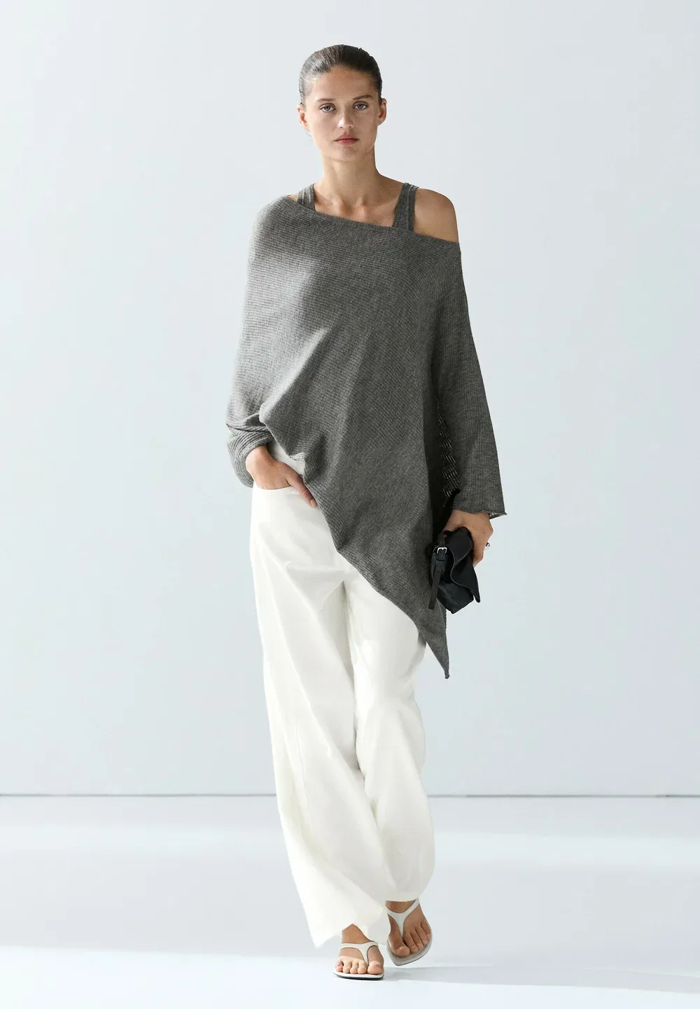 Накидка из тонкой вязаной шерстяной смеси Massimo Dutti, Grey — фото 2