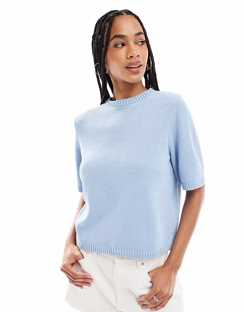

Трикотажный топ с короткими рукавами ASOS DESIGN светло-голубого цвета