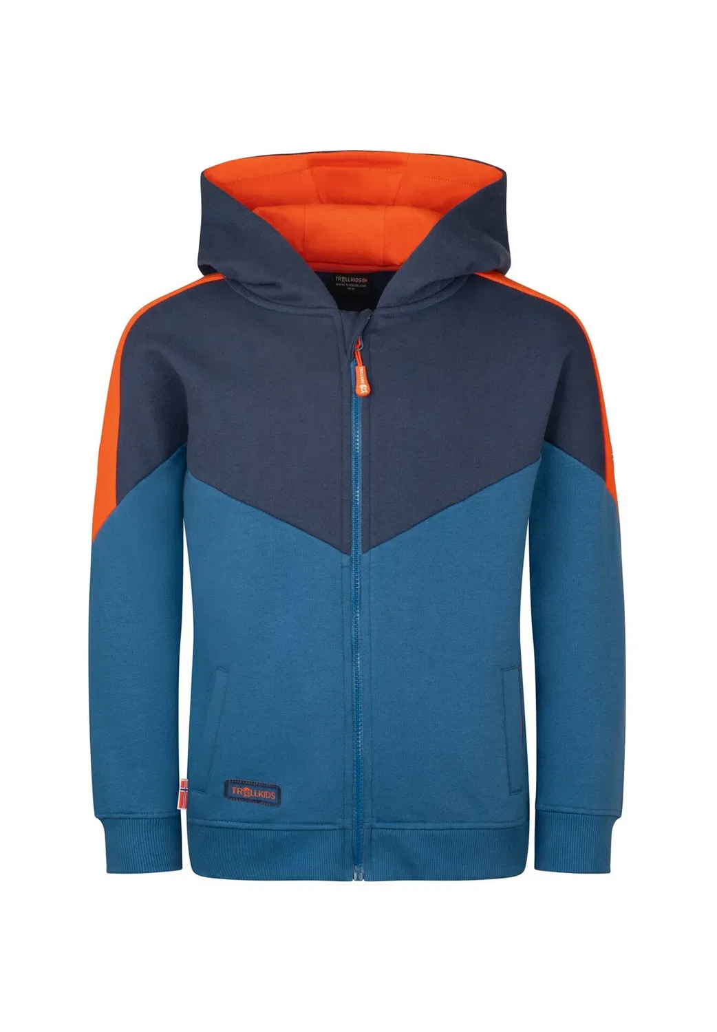 Детская куртка флеккефьорд унисекс - толстовка на молнии Trollkids, Nordic Blue/Mystic Blue/Flame Orange