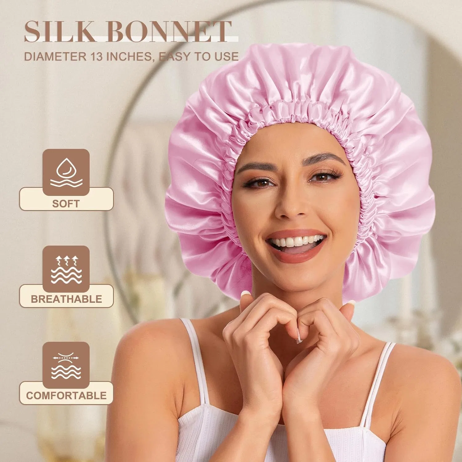 Шапочка для душа Satin Bonnet, Edoneery, 2 шт, 33см, 2 x Blue Zirconia and Dark Pink — фото 3
