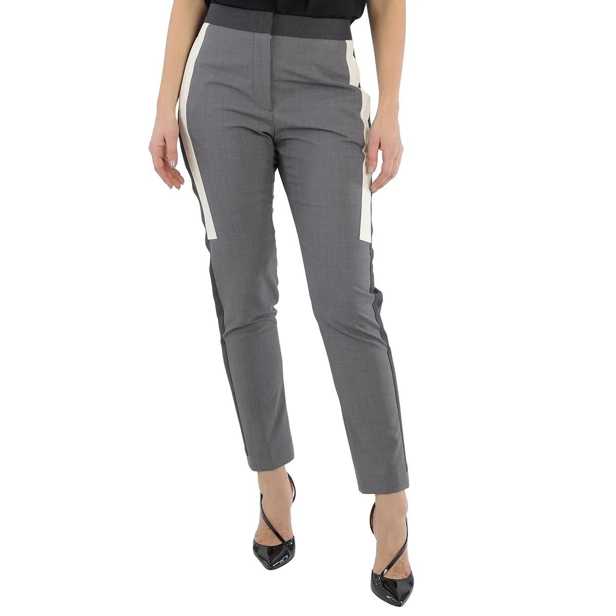 Брюки шерстяные укороченные с контрастными полосами Contrast Stripe Crop Burberry, Grey