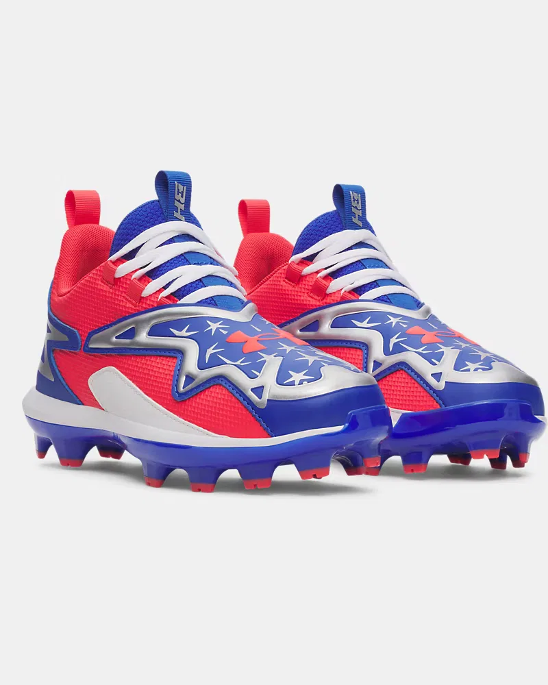 Детские бейсбольные шиповки с TPU-шипами и амортизацией EVA Harper 11 TPU UnderArmour, White/Racer Red/Team Royal — фото 4