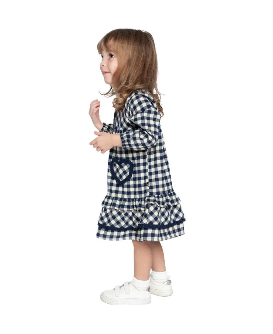 Платье-рубашка для девочки с воланами, в клетку, Cozy Hearts Deux par Deux, Blue And White Gingham Print — фото 3