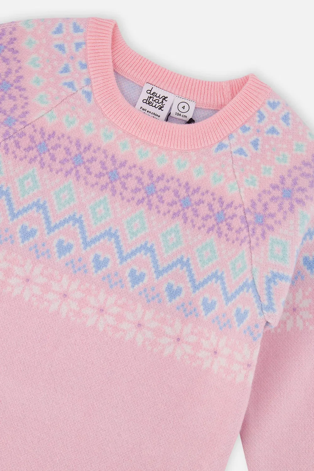 Детское платье из трикотажа с жаккардовой кокеткой Après-Ski Deux par Deux, Light Pink — фото 3