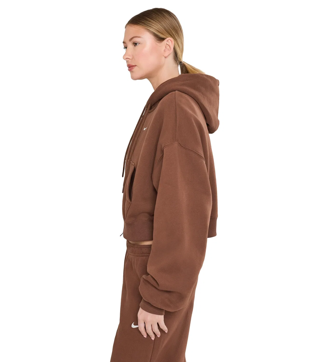 Укороченная толстовка Studio Fleece средней плотности на молнии. Nike, Cacao Wow/Sail — фото 3