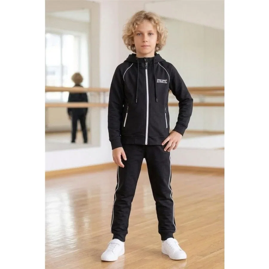 Детский спортивный комплект из футера с капюшоном Athletic Pina Kids, Аквамарин — фото 3