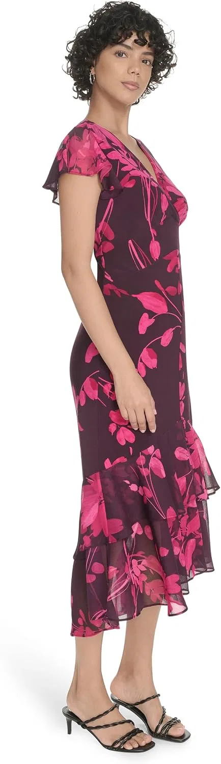 Женское платье-миди с рукавами-воланами Tommy Hilfiger, Wineberry Multi — фото 3