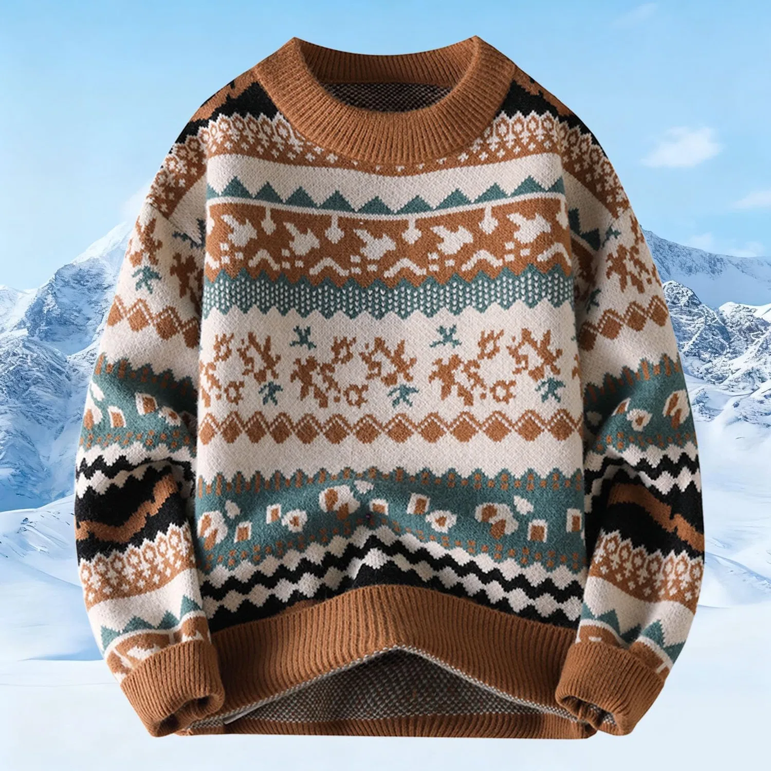 Мужской свитер с жаккардовым узором Retro Jacquard Knit Winter Sweater, 5-Caffè — фото 2
