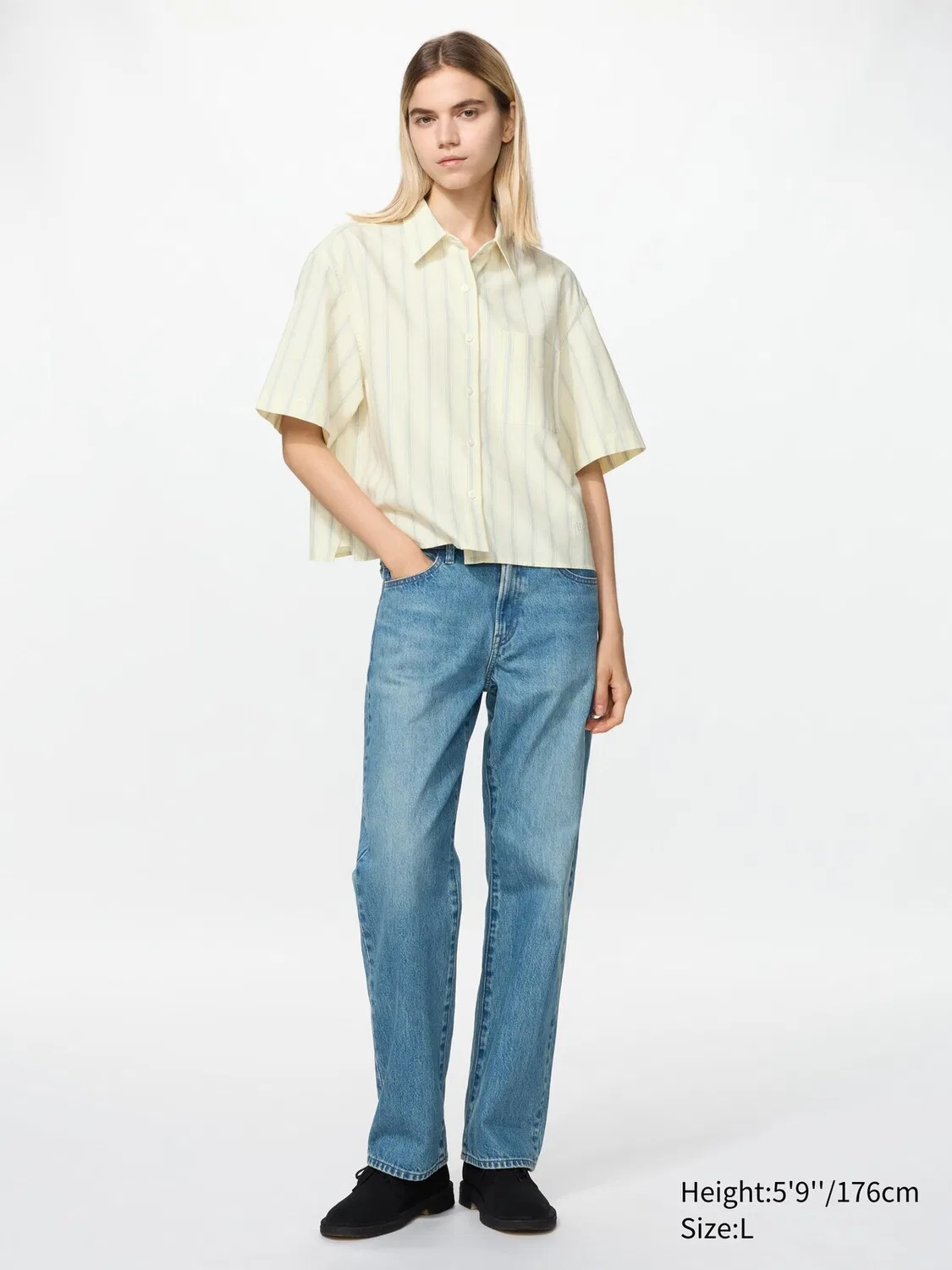 Рубашка Uniqlo Оксфорд, короткий рукав, кремовый — фото 2