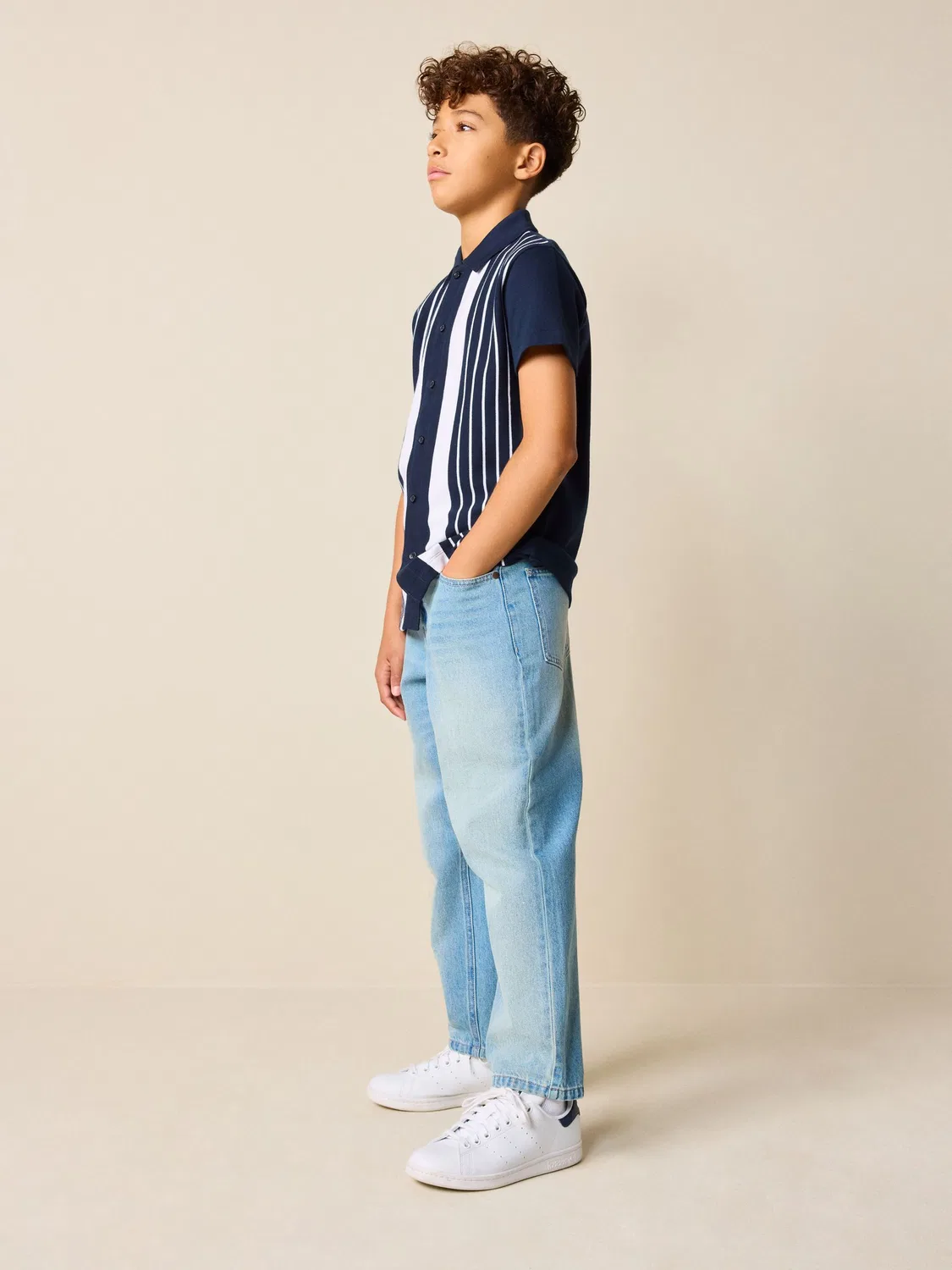 Рубашка с принтом блоков цвета, модель Button Through Short Sleeve Jersey Shirt Next, темно-синий/белый — фото 2
