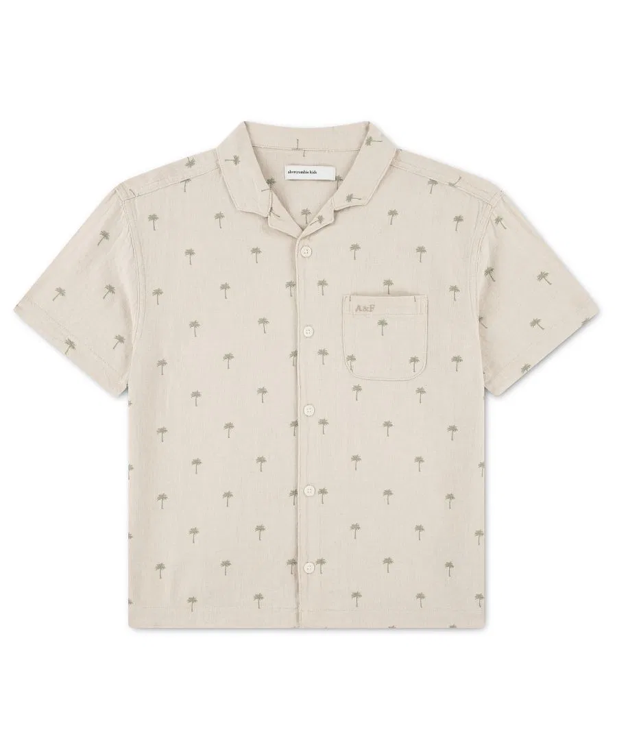Детская рубашка с коротким рукавом из льна и вискозы, модель Camp Shirt abercrombie kids, Seagrass
