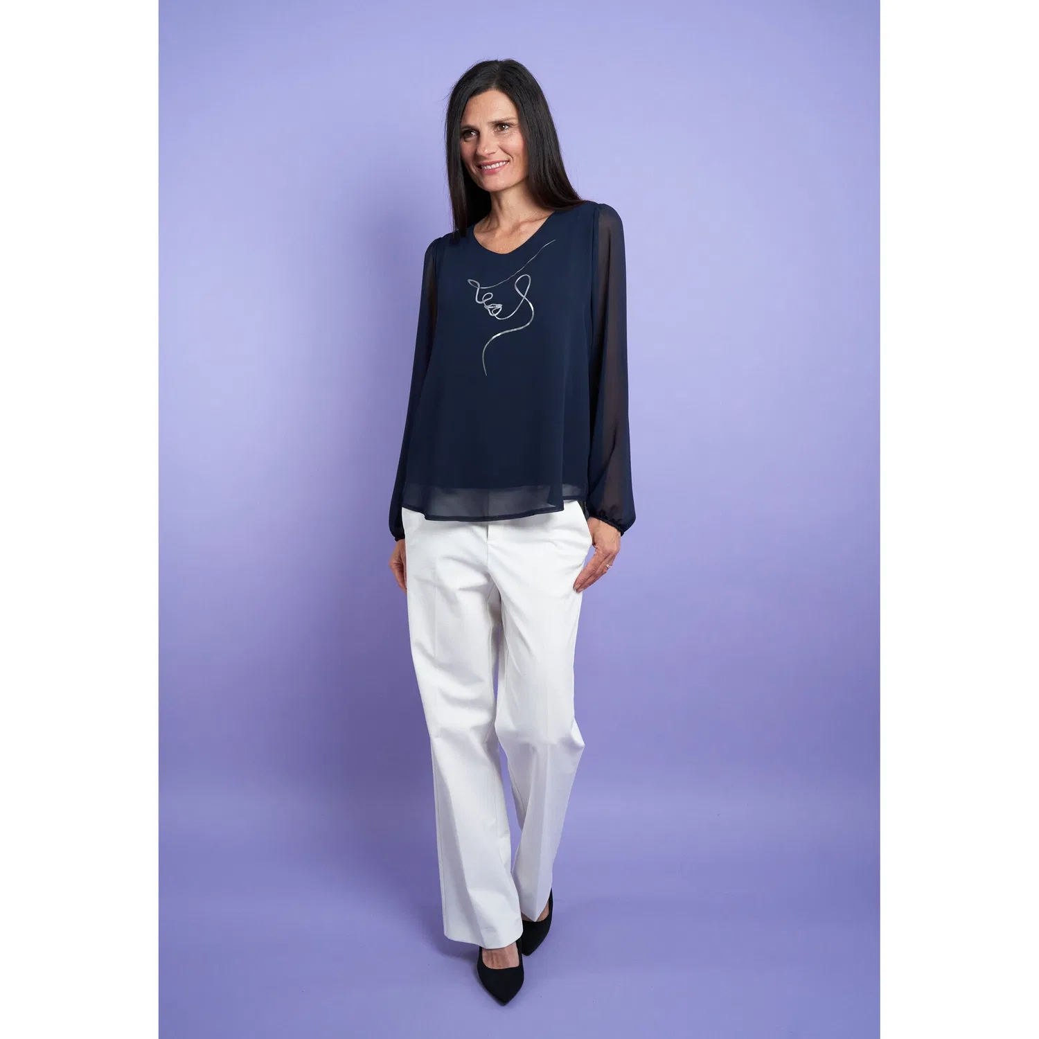 Женская блузка с длинным рукавом в лagenlook Seidel Moden, Night Blue — фото 4