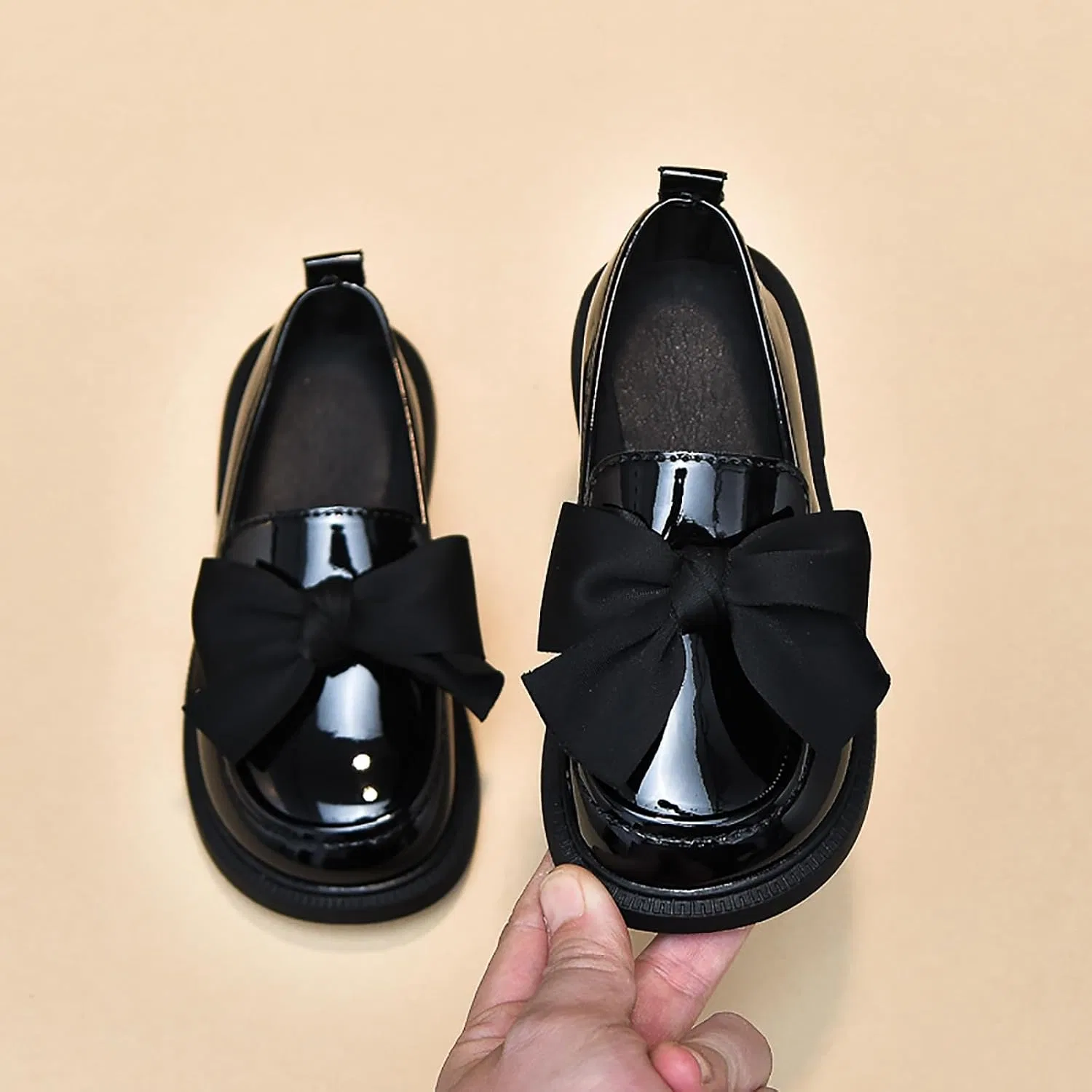 Детские туфли для девочек с бантом YOUNIFIZ, Light Black — фото 2