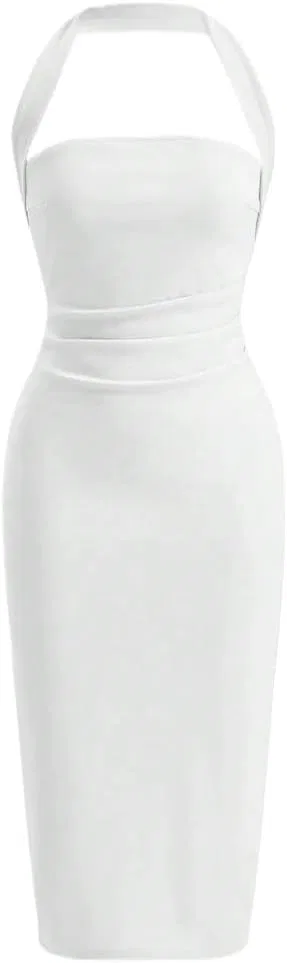 Женское повседневное платье миди с открытой спиной Bodycon, White