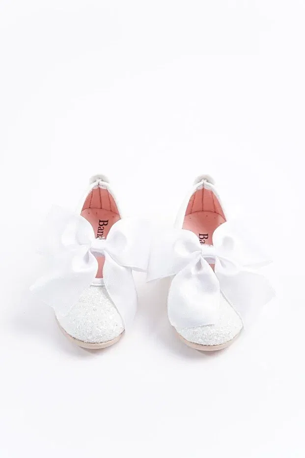Детские туфли для девочек с принтом Shuu bow broken glass stone coated Banamio, White — фото 2