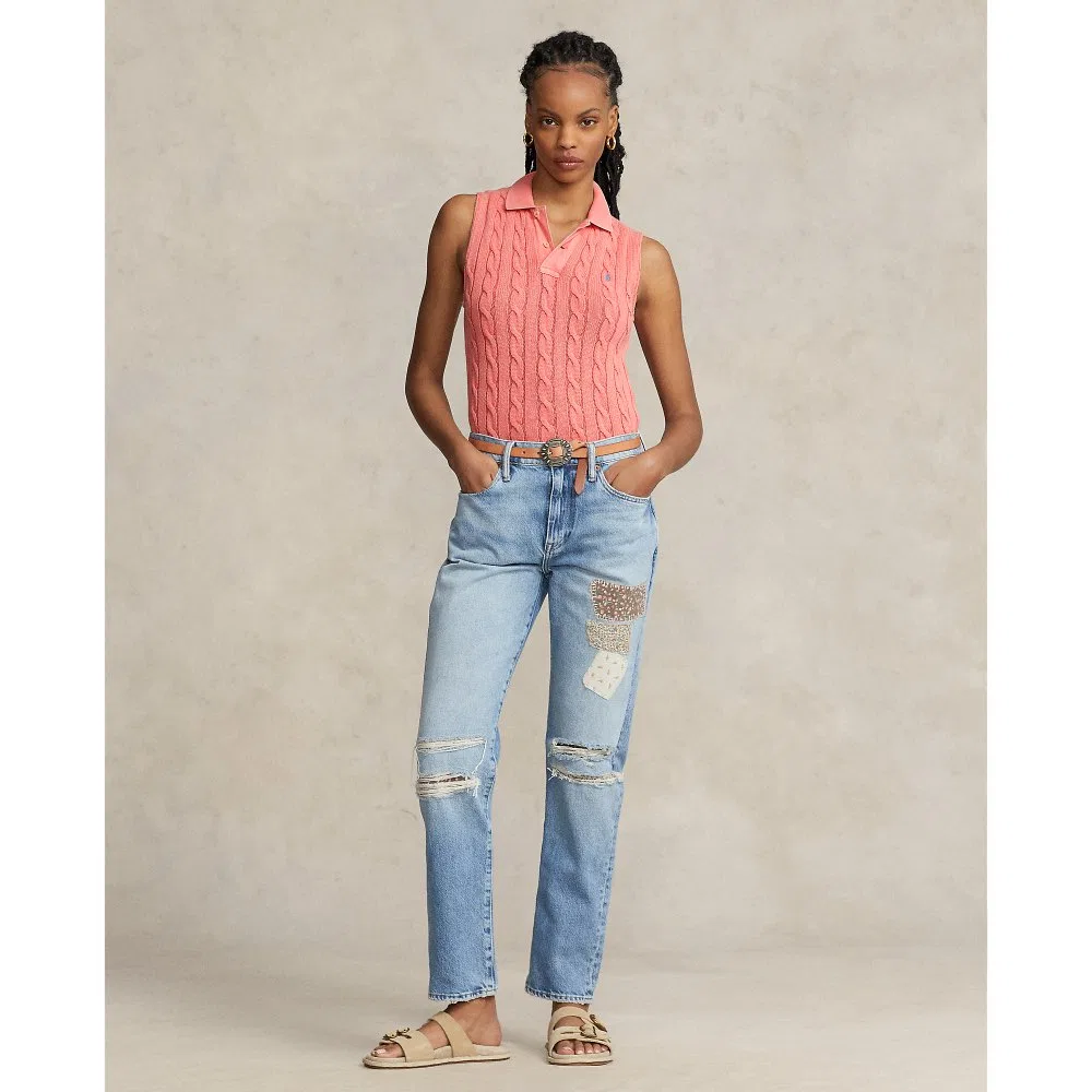 Женский свитер с косами Polo Pony Polo Ralph Lauren, Rubies Coral Powder — фото 3