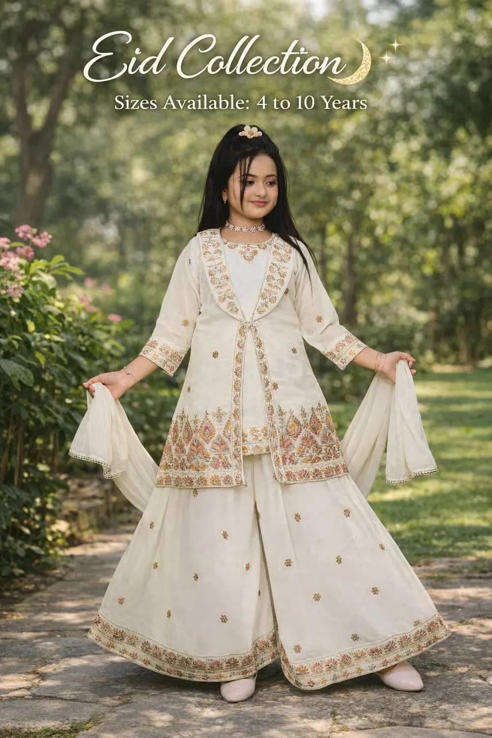 Комплект с вышивкой Noor Garden Eid Inaabia, айвори