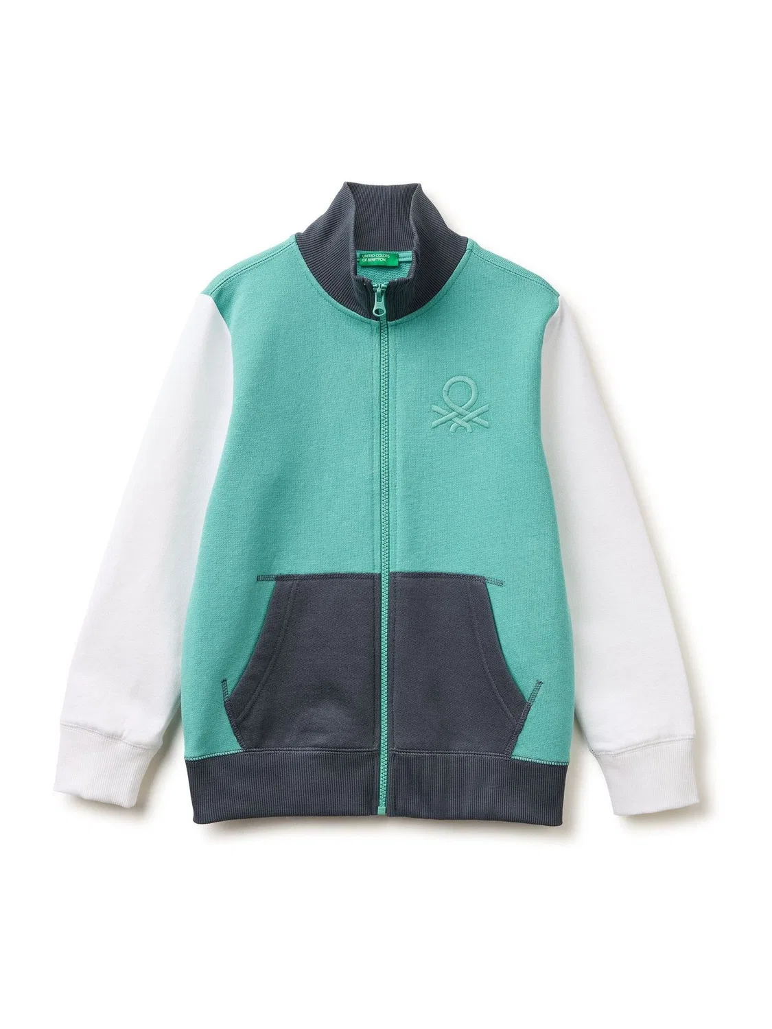 Толстовка с воротником-стойкой, полная застежка-молния Benetton, синий