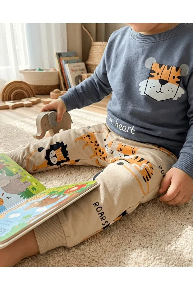Детский комплект спортивного костюма для мальчиков с принтом Tiger printed baby boy tracksuit set Store, Gri