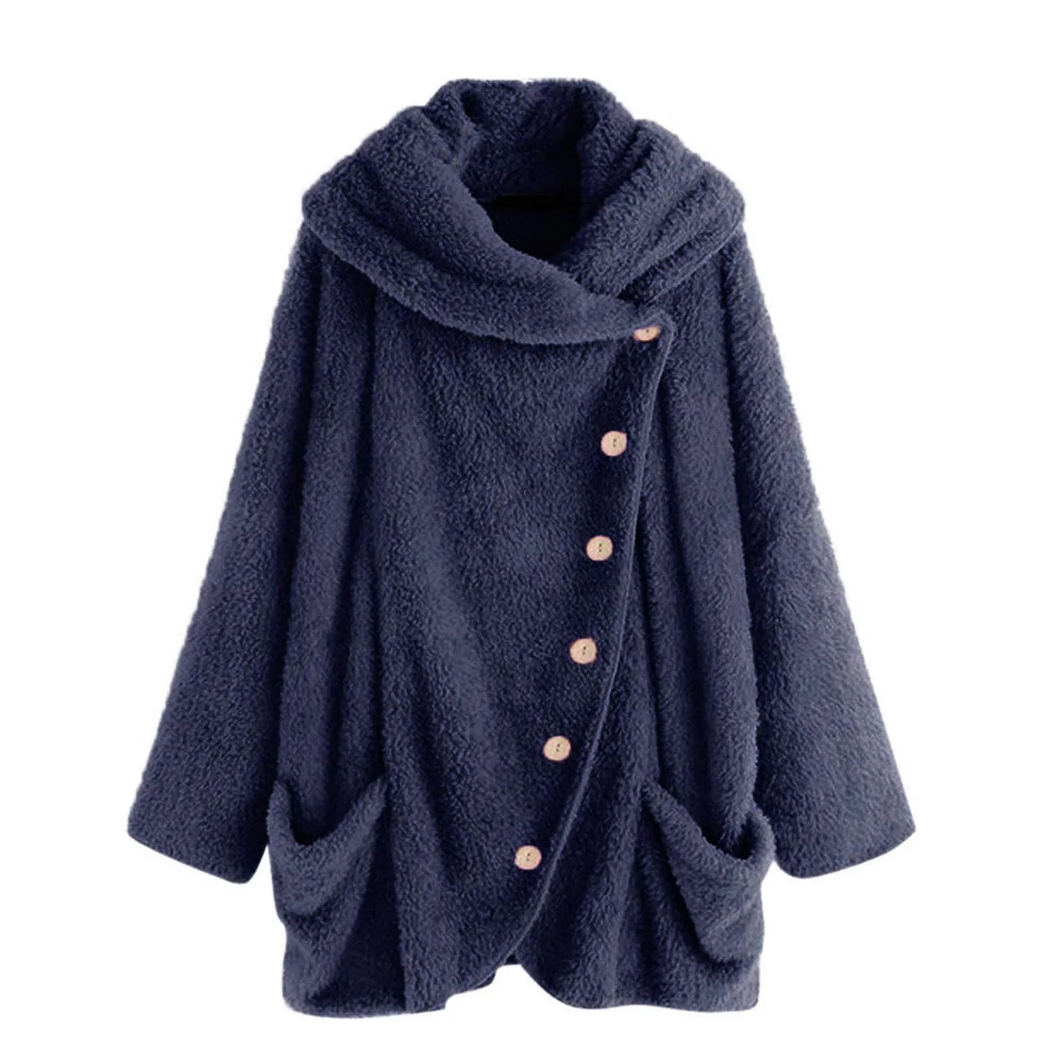 Женское зимнее пальто из искусственного меха с воротником-шалью, dark blue