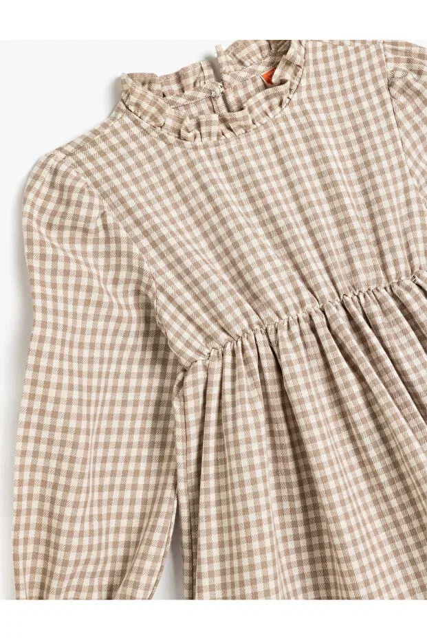Детское платье для девочек хлопковое Koton, Beige Plaid — фото 3