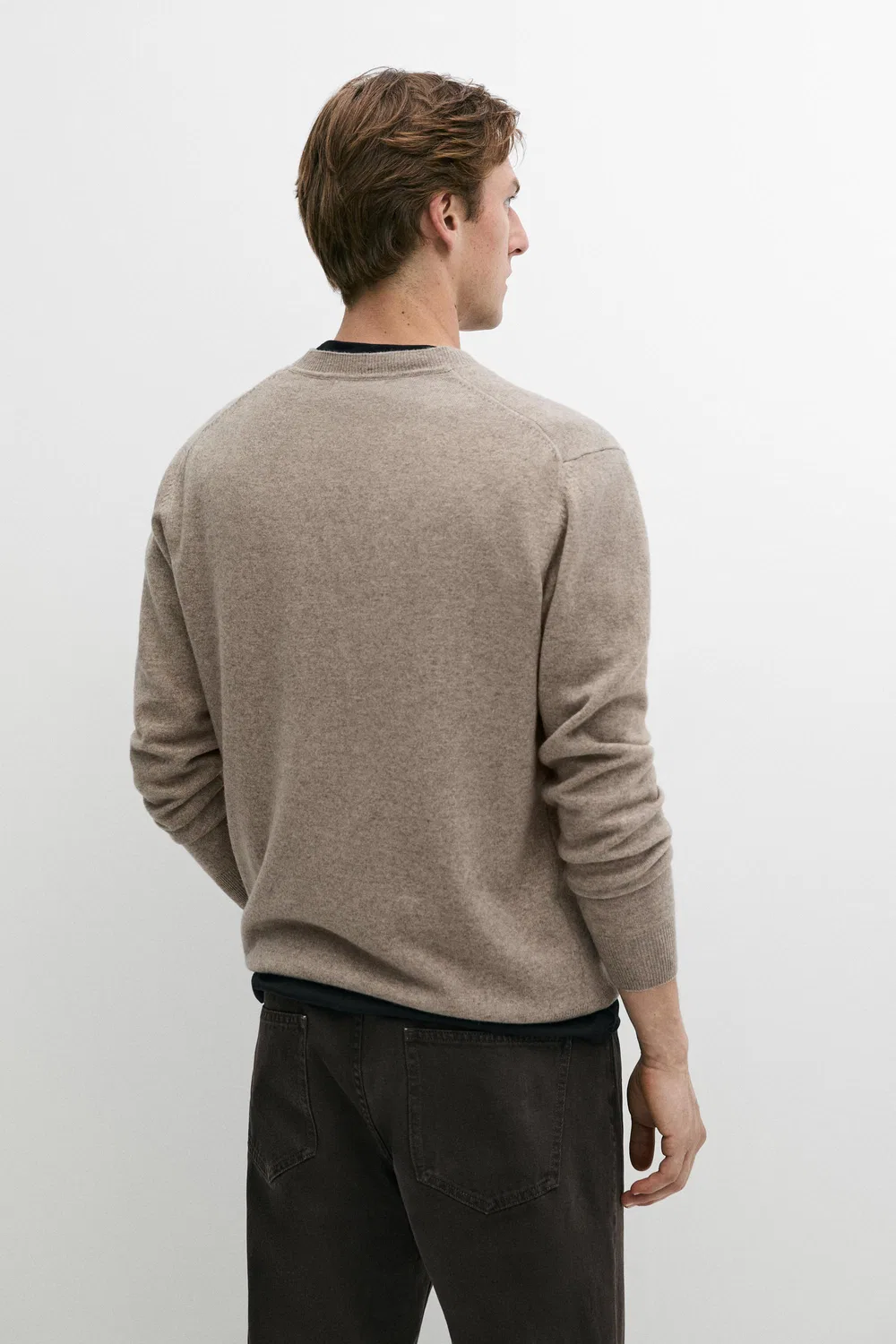 Свитер Massimo Dutti Wool Blend Round Neck Knit, бежево-серый — фото 4