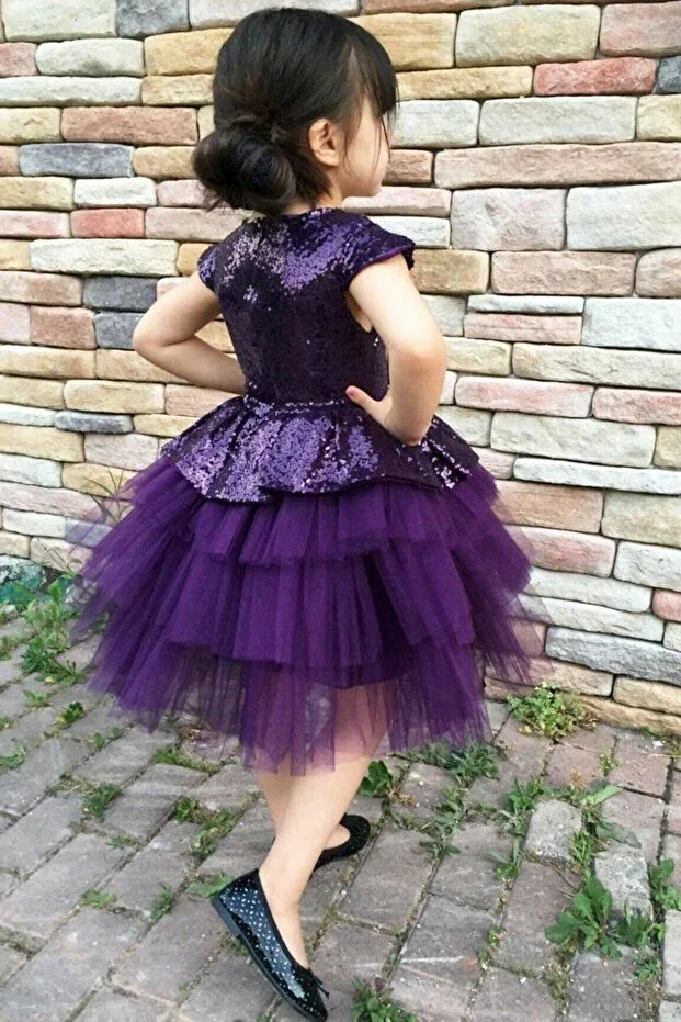 Детское вечернее платье для девочек с коротким рукавом Ribbon Plum Tulle Evening Dress Mashotrend, Plum — фото 2
