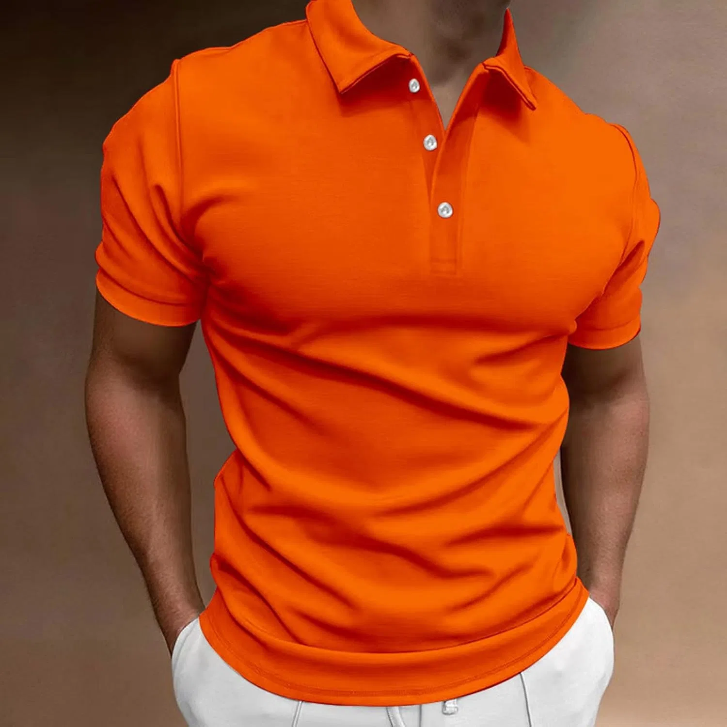 Мужская классическая рубашка с коротким рукавом, Orange-1 — фото 2