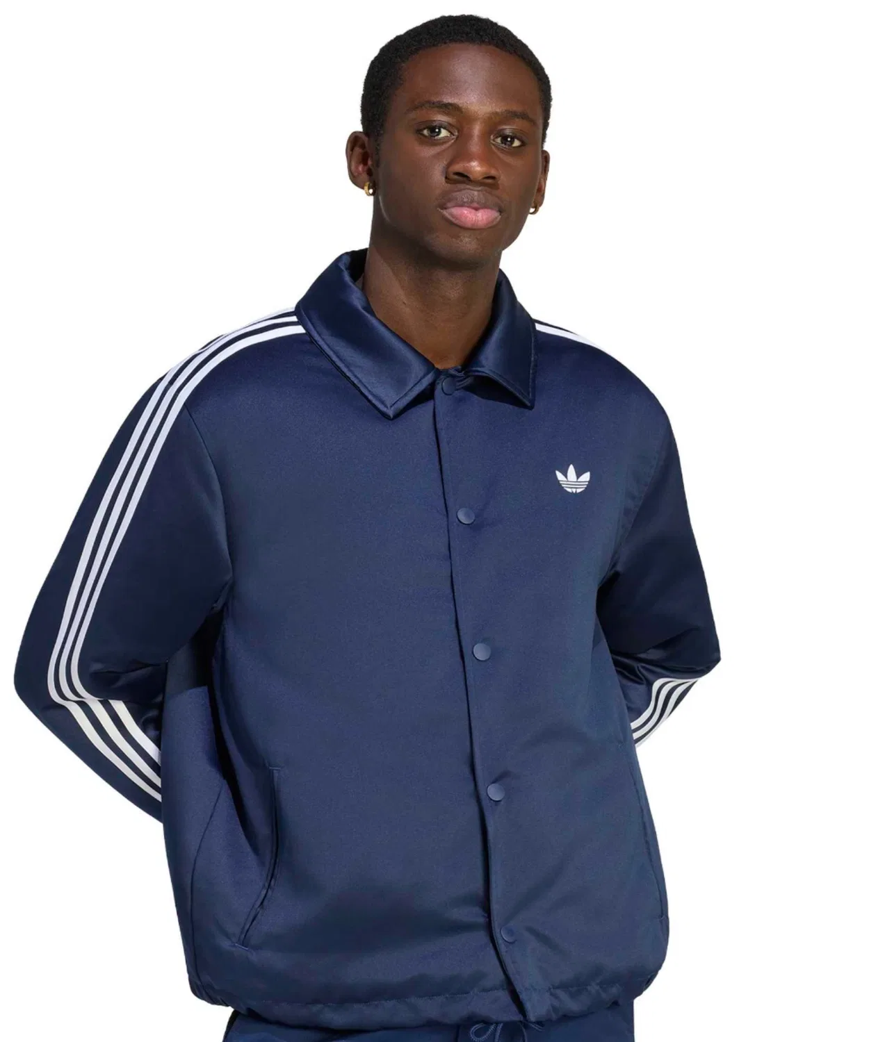 Мужская куртка из сатина с утеплителем, модель 3 Stripes Satin Padded Jacket, Adidas, Navy — фото 2