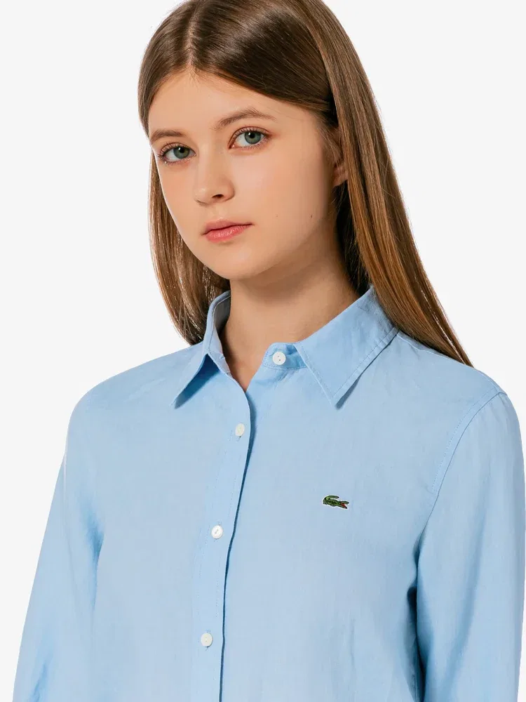 Рубашка LACOSTE женская из льна, свободного кроя, синяя — фото 3
