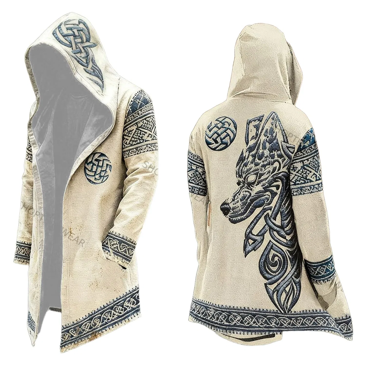 Мужское пальто с капюшоном и молнией Medieval Knit, Beige #32