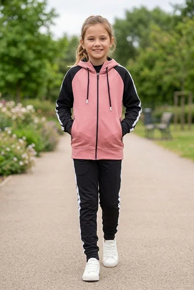 Детский спортивный костюм для девочек с капюшоном в полоску Zaziko Kids, Pink — фото 4