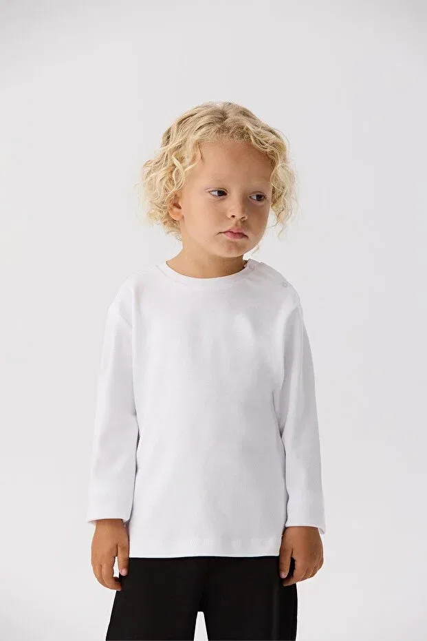 Детское для мальчиков футболка с длинным рукавом хлопковая Nebbati Basic, White — фото 2