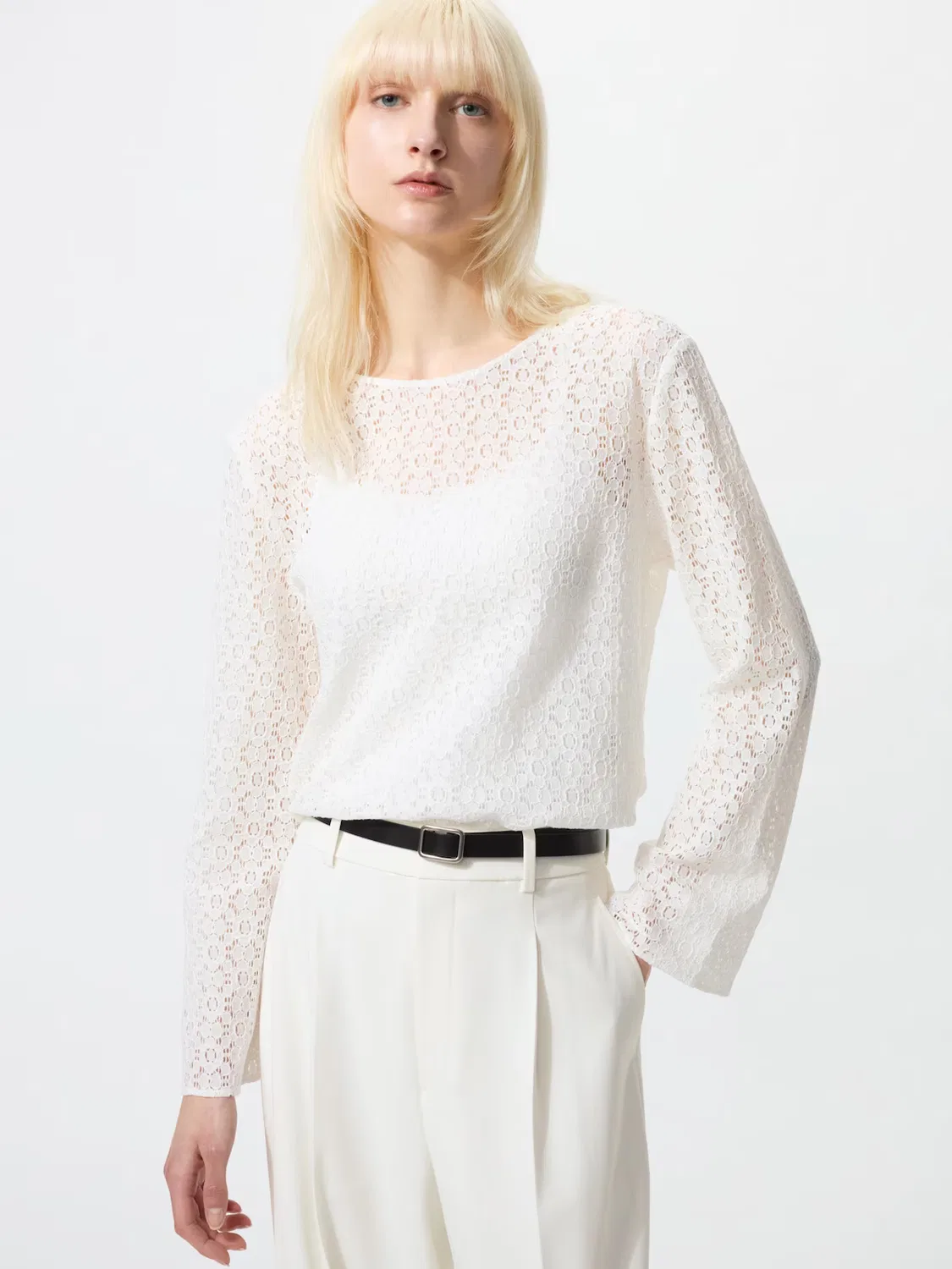 Блузка Uniqlo, кружевная, кремовый