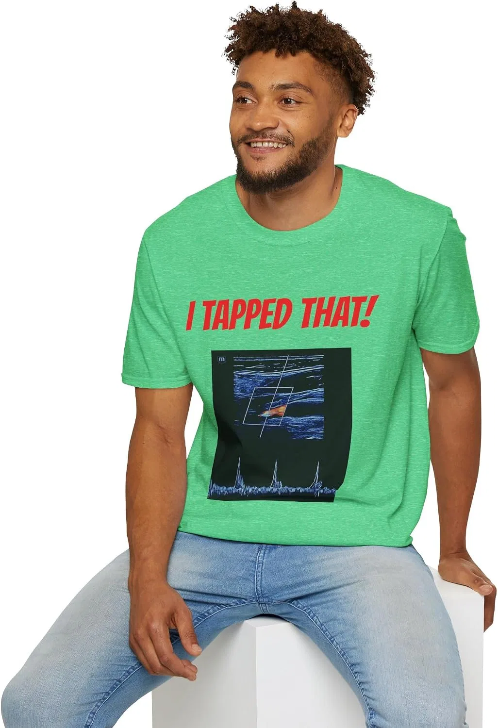 Женская футболка с принтом I Tapped That Ultrasound Doppler Shirt, изумрудно-зелёный меланж — фото 3
